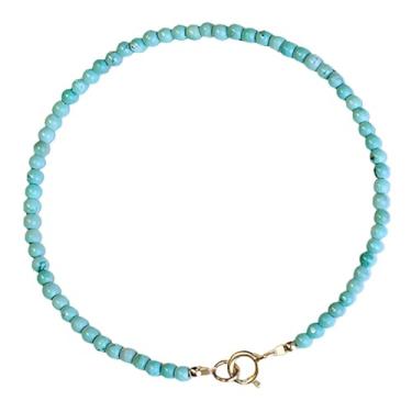 Imagem de Gargantilha feminina turquesa natural de 2 mm, design inspirado em ouro boho com fecho de borboleta 14K, perfeito para ocasiões elegantes