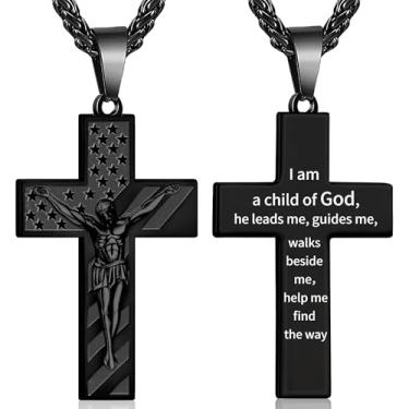 Imagem de Esrial Presentes de Dia dos Namorados para ele - Colar masculino com cruz para homens, crucifixo e versículo da Bíblia com pingente de Jesus em aço inoxidável, 45,7 cm + 5 cm, confirmação de batismo