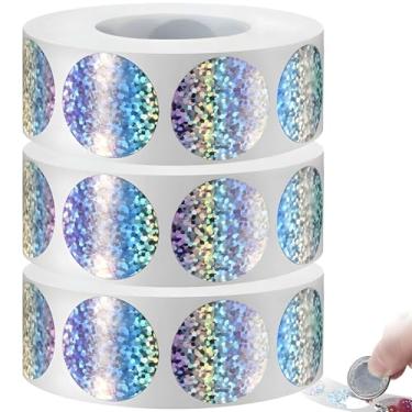 Imagem de 300 etiquetas com glitter por rolo, 3 rolos de adesivos holográficos para arranhões, 2,5 cm redondo para bilhetes de loteria DIY, recompensas, jogos de festa, surpresas, círculos adesivos para escola