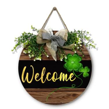 Imagem de Dacawin Placa De Boas-Vindas Para Porta São Patrício, Impressão Dourada Primavera, Placas Madeira Pendurar Com Guirlanda, Trevo, Laço Frontal Parede Decoração Rústica Varanda Fazenda (30 X 30 Cm)