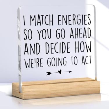 Imagem de Presentes inspiradores para mulheres e homens - Ornamentos motivacionais para decoração de mesa - Presentes positivos para amigos colegas de trabalho - Decoração de cubículo com placa acrílica I Match