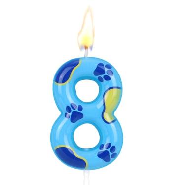 Imagem de Vela Aniversário com Tema Pata de Cão Azul, Fofa Estampado Pata Cão Vela com Número para Bolo Aniversário Decoração Topo Bolo para Menino e Menina (Número 8)