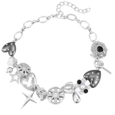 Imagem de Colar gargantilha grossa de coração preto, gargantilha de estrela para mulheres gótico Y2K roupa estética acessórios de joias vintage retrô fantasia grossa, adequado para o dia das mães, dia das