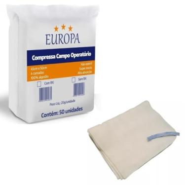 Imagem de Compressa Campo Operatório, 100% Algodão, 45x50cm, 4 Camadas, Alta Absorção, Super Macia, Não Estéril, 50 Unidades