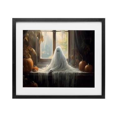 Imagem de Stupell Industries Ghost Sitting In Window Impressão emoldurada cinza sob vidro, design por LSR Design Studio, 13 x 16
