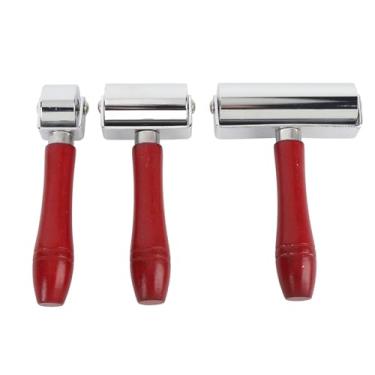 Imagem de Rolo de prensa de borda de couro com cabo de madeira, costura, ferramentas de artesanato profissional para artesanato de couro, aço de alto carbono, madeira de faia, conjunto de 3