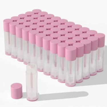 Imagem de Zenihol Tubos de recipiente de protetor labial, 5,5 ml, transparente com tampas coloridas, pacote com 50 (tampa rosa)