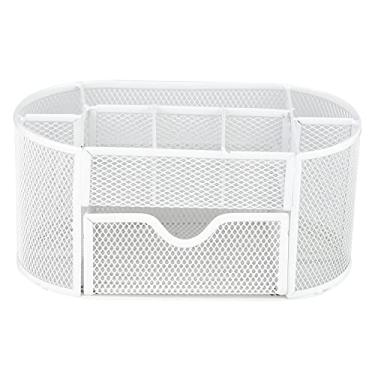 Imagem de Metal Mesh Oval Pen Container Organizer MultiFunctional Sturdy Desk Storage with Drawer for Office Home School Black Milk White 22 cm (Uma caixa branca leitosa)