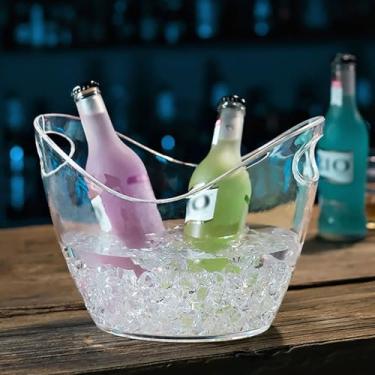Imagem de Balde de gelo grande de plástico transparente 5L para festas, champanhe e refrigerador de cerveja, banheira de bebida livre de BPA para casamentos, eventos e encontros (preto, 8L) (transparente 4L)