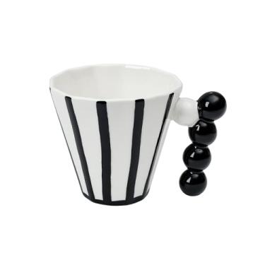 Imagem de Koythin Caneca de café de cerâmica listrada pintada à mão, caneca de café listrada elegante com alça de pérola, perfeita para café, chá e chocolate quente, presentes para mulheres, seguro para