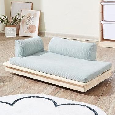 Imagem de JYXYXSCP Cama de madeira maciça para gatos e cães, adequada para todas as estações, cama de gato off-the-ground para cães pequenos com almofadas (azul)