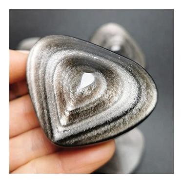 Imagem de URMIBDAI Cheio de textura 40-50 mm cristal obsidiana prata natural corações pedras preciosas quartzo forma coração cristais presente 1 peça presentes artesanato