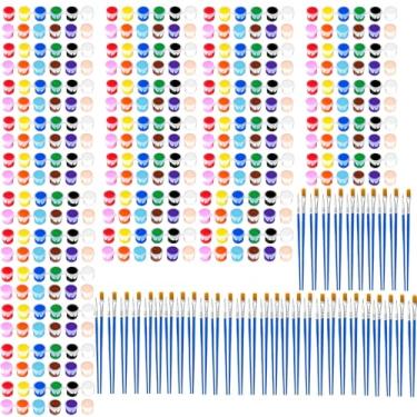 Imagem de Pacote com 30 mini conjunto de tintas acrílicas, 12 cores laváveis com 60 pincéis para crianças e adultos, kit de pintura infantil 420 peças para lembrancinhas de festa de aniversário, sala de aula