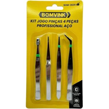 Imagem de Kit Jogo de Pinças Profissional 4 Peças Para Estética e Manutenção Aço Relogio Celular Eletronica Aeromodelismo