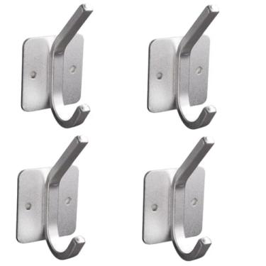 Imagem de WOTZOV 4 ganchos de liga de alumínio para toalha de banho, roupas, porta traseira, gancho único, cabideiro, quadrado, prata