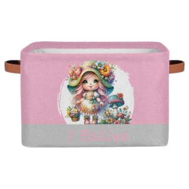 Imagem de Pequenos cestos de armazenamento rosa adorável gnomo com alças, caixas de armazenamento de brinquedos infantis, organizador de cubo de tecido dobrável para berçário, sala de estar, quarto, prateleiras