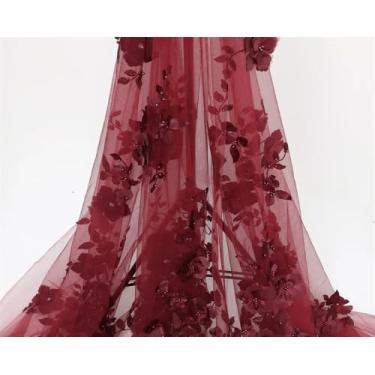 Imagem de Yulakes 119,4 cm de largura com contas 3D tecido de renda lindo bordado floral, flores bordadas de malha tule renda casamento para vestido de casamento faça você mesmo, vestido de vestido de menina