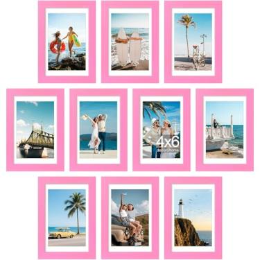 Imagem de decorUhome Conjunto de 10 porta-retratos 10 x 15 cm, exiba fotos de 9 x 12 cm com tapete ou 10 x 15 cm sem fosco, para decoração de parede, rosa