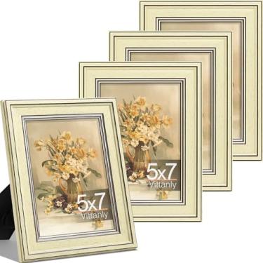 Imagem de Vittanly Conjunto de 4 porta-retratos 12 x 17 cm, moldura vintage para parede ou mesa, exibição de fotos 12 x 17 cm, decoração de casa de fazenda rústica, bege