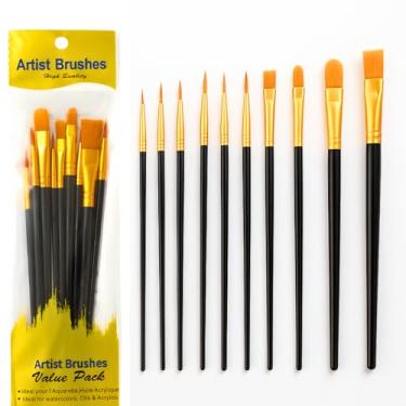 Imagem de Kit com 10 Pincéis Artísticos para Pintura Cerdas Macias e Resistentes para Aquarela Óleo Guache Acrílica (Preto)