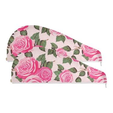 Imagem de SEHANY Toalha de cabelo de microfibra Elegant Roses para mulheres, 2 peças, turbantes de cabelo de secagem rápida com botão, touca de cabelo seco absorvente toalha de secagem de cabelo para cabelos