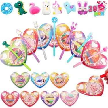 Imagem de JOYIN Pacote com 28 cartões de dia dos namorados com caneta de animal, conjunto de presente de papelaria para crianças, prêmios de troca de sala de aula, presentes de troca de dia dos namorados, cartões de saudação dos namorados