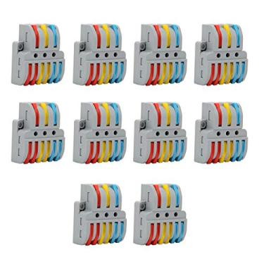 Imagem de YWBL-WH Terminal de Conexão Rápida 3 Com 6 Saídas, Conector de Emenda Compacto Colorido para Terminal de Braçadeira de Bloco de Fio, Fácil de Instalar para Fiação de Construção, Com 10 Peças