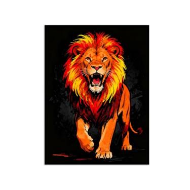 Imagem de Animais Pintura Arte Parede - Leão - Impressões em tela - Moderno Colorida Pôster para decoração sala de estar 60x80cm Sem Moldura