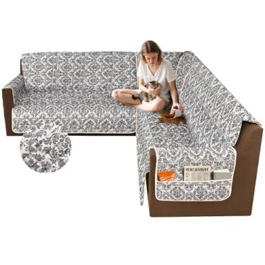 Imagem de ALIECOM Capas de sofá para sofá secional 10% à prova d'água, em forma de L, capa de sofá seccional de canto, lavável e impressa, protetor para animais de estimação com bolso (Cáqui floral, GG)