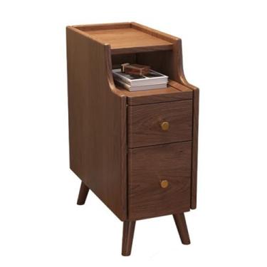 Imagem de SPXMQSS Mesas de cabeceira finas, mesa de cabeceira com 2 gavetas e prateleira aberta push-pull mesa de canto de sofá de madeira para quarto, sala de estar, escritório, marrom 25 x 40 x 50 cm