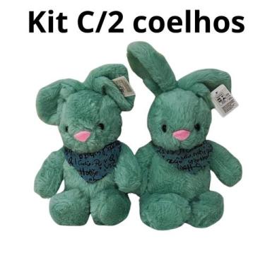 Imagem de Kit C/2 Coelhos Pelúcia Verde Enfeite Brinquedo Páscoa Macio - sm deco