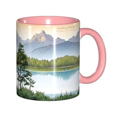 Imagem de Zeraoke Mountain Lake View Sunny Day Nature Print Canecas de café criativas, personalizadas, presente para família, tamanho de 325 ml, unissex