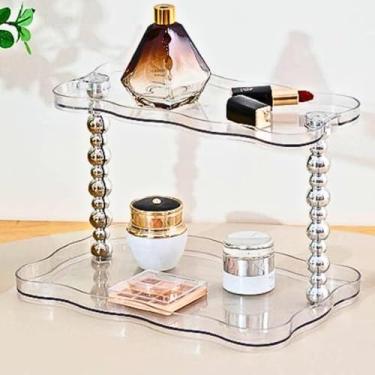 Imagem de Organizador de Maquiagem Mesa Bancada Closet Cosméticos Perfumes Penteadeira Make 2 andares Banheiro Quarto Prateleira Dupla Acrílico Moderno Prático Contemporâneo Chic Premium