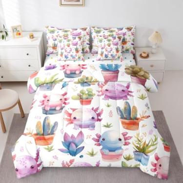 Imagem de Jogo de cama solteiro com estampa de animais marinhos náuticos e folhas botânicas desenhadas à mão com estampa de criatura do oceano azul (Blue Ocean Creature), decoração de quarto kawaii