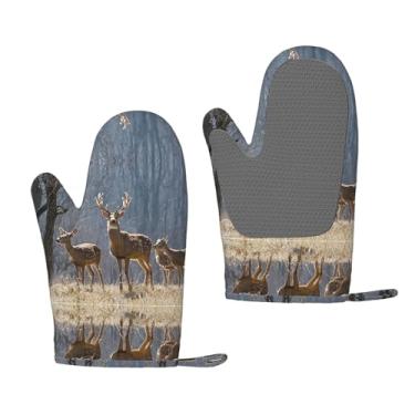 Imagem de Luvas de forno de silicone resistentes ao calor com impressão de imagem de veados - aderências antiderrapantes, churrasqueiras e uso na cozinha (pacote com 2)