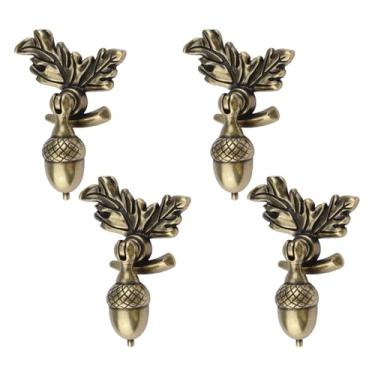 Imagem de MOROBOR Puxadores de gaveta de bolota com pedestal de folhas, 4 peças de liga de zinco antigo, porca de bolota, puxador de esquilo, puxador pendente, puxador de gaveta com orifício único para armários