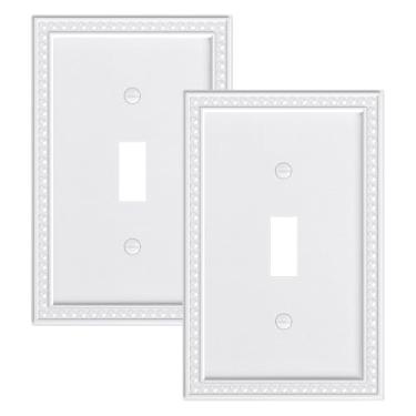 Imagem de TREEWELL Pacote com 2 placas de cobertura para interruptor de luz única, capas decorativas de pérolas, policarbonato inquebrável, branco puro, placa de parede de 1 grupo, resistente à corrosão