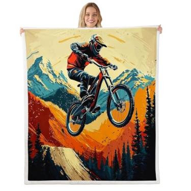 Imagem de Cobertor de flanela para bicicleta de montanha, ciclismo off-road quarto, sala de estar, lã macia e aconchegante, cobertores de montanha retrô 3D para decoração de cama, sofá, 228 x 228 cm