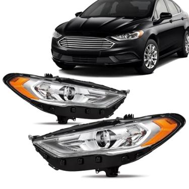 Imagem de corkiauto Conjunto de faróis compatível com Ford Fusion 2017 2018 2019 sem farol de halogêneo DRL, lado do motorista e do passageiro