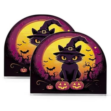 Imagem de Wassud Porta-guardanapos de acrílico de gato feliz de Halloween, dispensador de guardanapo de papel moderno em forma de U para mesa, cozinha, sala de jantar, bancada 2 peças (comporta 50-60