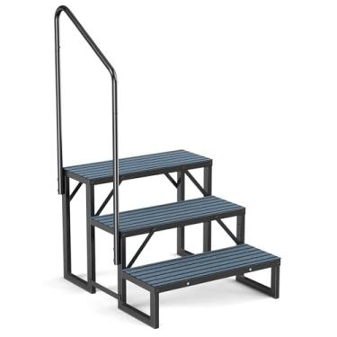 Imagem de Degraus de spa RV Steps com corrimão - 3 degraus de banheira de hidromassagem degraus escada de casa móvel para trailer de 5ª roda, trailer, banheira de hidromassagem, piscina, varanda com tapetes
