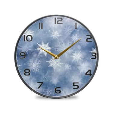 Imagem de YETTASBIN Relógio de parede acrílico Snowflakes – Silencioso, sem tique-taque, operado por bateria, relógio redondo decorativo criativo para cozinha, sala de estar, banheiro, decoração de escritório