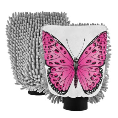 Imagem de STAYTOP Lindas luvas de lavagem de carro de borboleta, 2 peças, luvas de microfibra de chenille, sem arranhões, panos de esponja de lavagem ultra absorventes para carros, limpeza doméstica - M