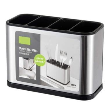 Imagem de Escorredor Porta Talheres Aço Inoxidável Compacto com Divisórias para Pia Cozinha Organizador
