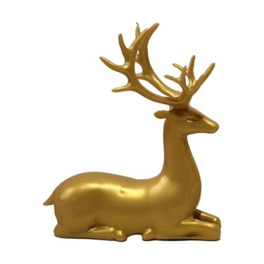Imagem de IEUDNS Estátua de Alce Artesanal Simples Escultura Decorativa de Rena Estatueta de Veado para Decoração de Banheiro, Lareira, Mesa ou Armário, Ouro Sentado