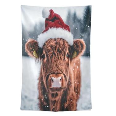 Imagem de STAYTOP Tapeçaria de Natal Highland Cow Wall Hnaging Tapeçarias para decoração de casa dormitório sala de estar quarto tapete de parede (80×60in)