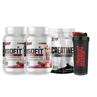 Imagem de Kit 2x ISOFIT Whey 900g + Creatina 1kg + Coqueteleira Nutrex-Unissex