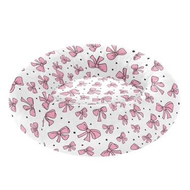 Imagem de SEHANY Cama fofa para cachorro rosquinha de laço rosa removível e lavável pequena cama redonda para gatos cama fofa super macia confortável para animais de estimação com fundo antiderrapante para cães
