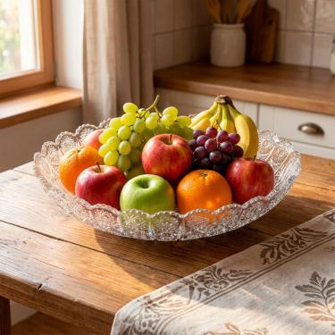 Imagem de Fruteira Saladeira Vidro Redonda Cozinha Centro Mesa 1,400ml