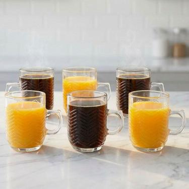 Imagem de Jogo Copos De Vidro Xícara Caneca De 250ml Conjunto Kit 6pçs